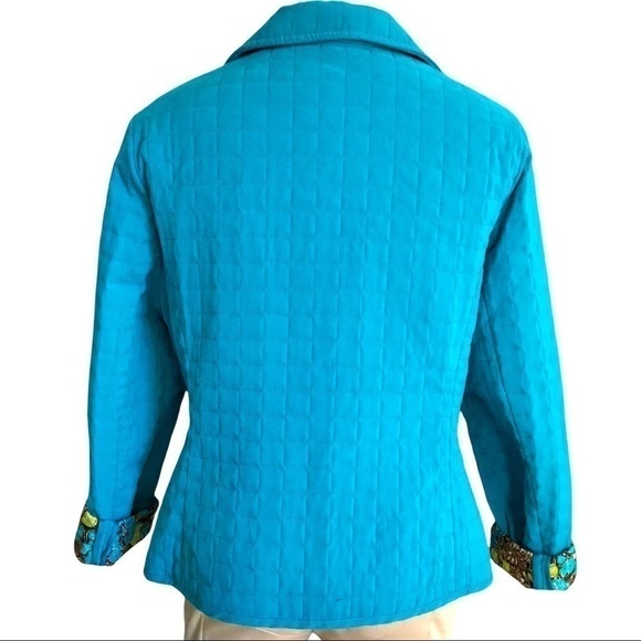Briggs New York Turquoise Teal Quilted Snap Button Up Collared Jacket 16 Petite - Picture 3 of 12